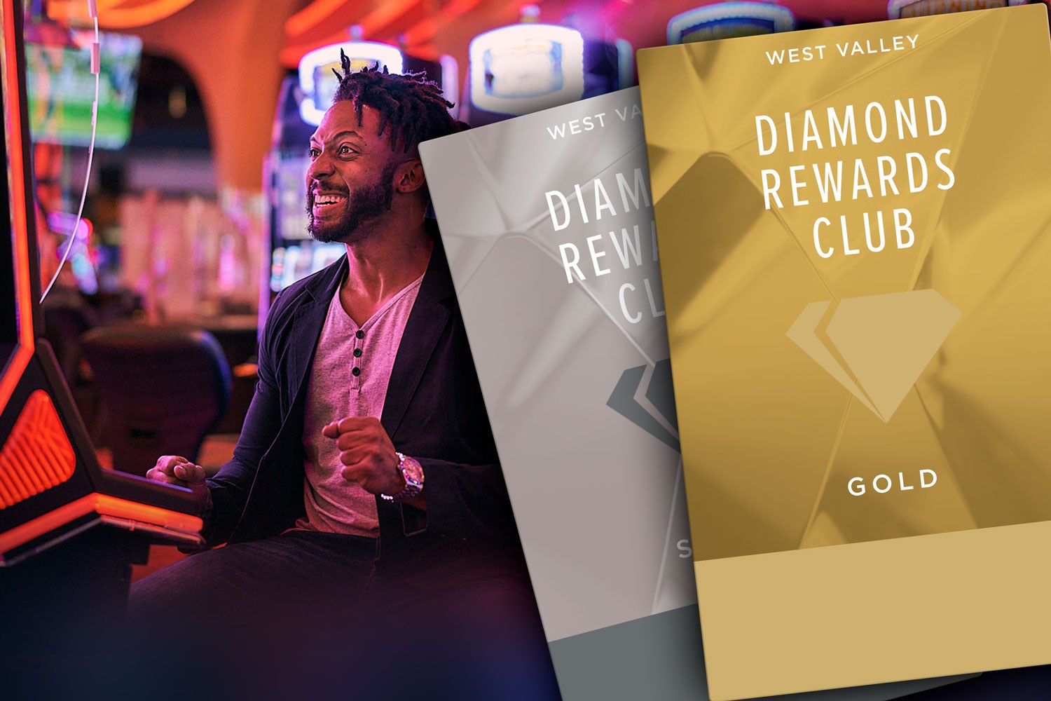 person and silver and gold diamond rewards cards